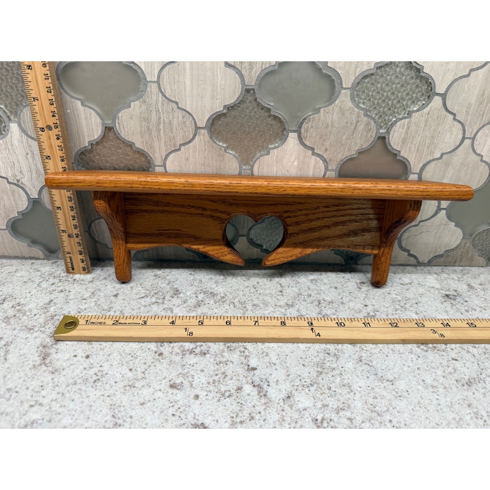 Vintage Oak Wood Wall Shelf Heart Cutout Country Cottage Display 14.5 Inch